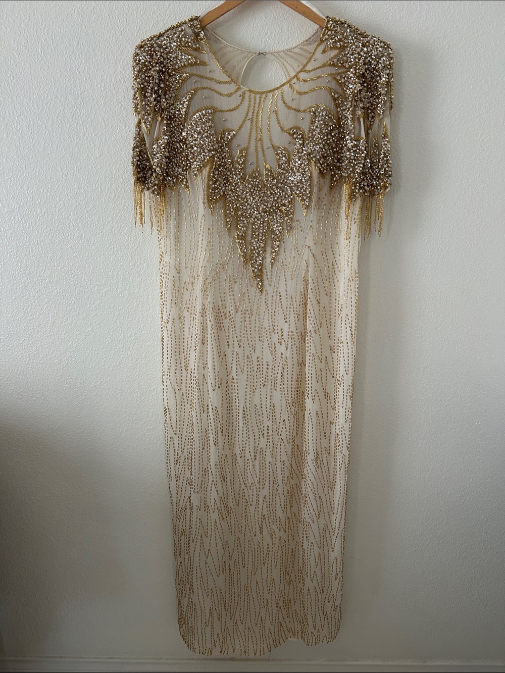 Baluchi Beaded Gold & Cream Evening Gown